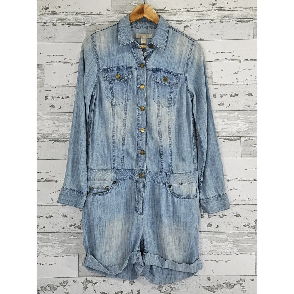 Michael Kors Long Sleeves Chambray Romper Womens 4 Heritage Wash